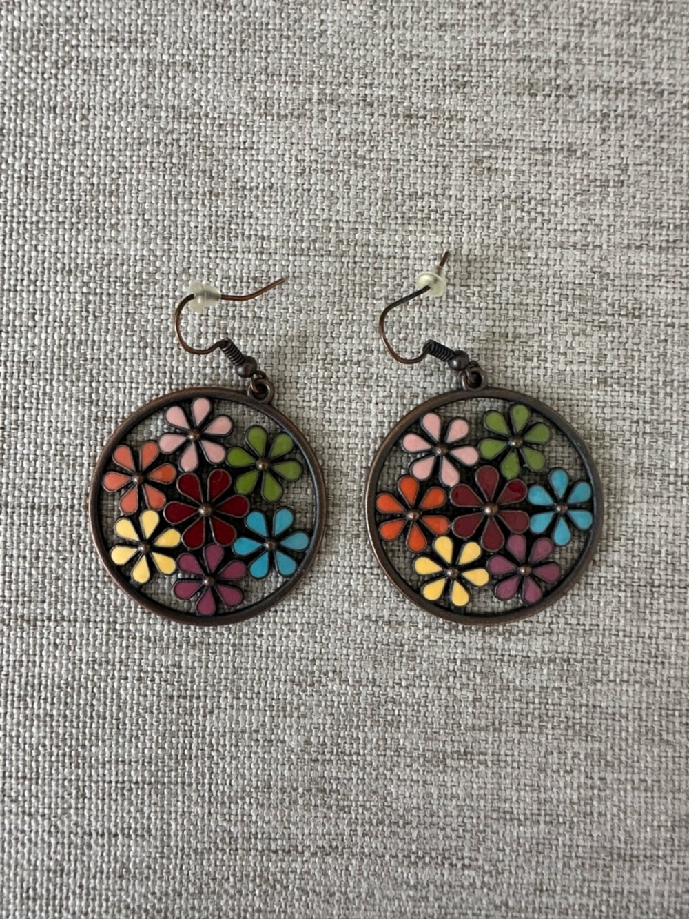 Multi-Color Floral Disc Drop Earrings - Women Jewelry